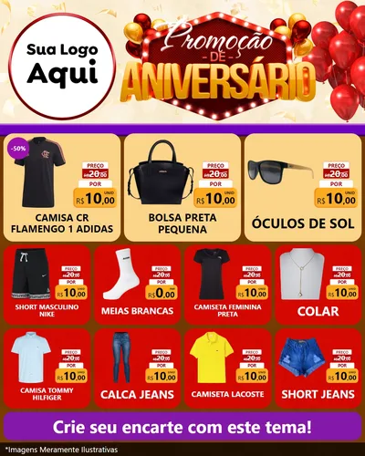 Modelo de Rede Social para Feed Instagram com o tema Promoção de Aniversário para Roupas e acessórios