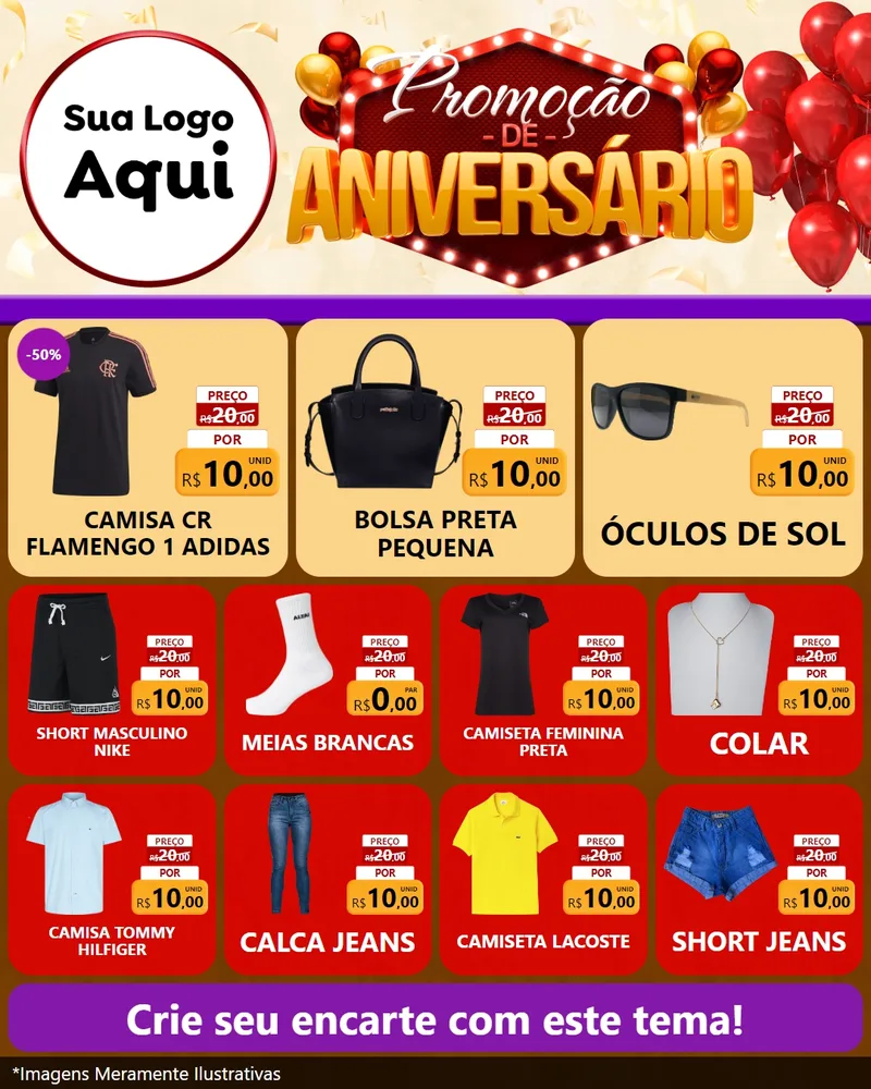 Modelo de Rede Social para Feed Instagram com o tema Promoção de Aniversário para Roupas e acessórios