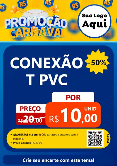 Modelo de Cartaz para Cartaz A4 Vertical com o tema Promoção de Carnaval para Tubos e conexões