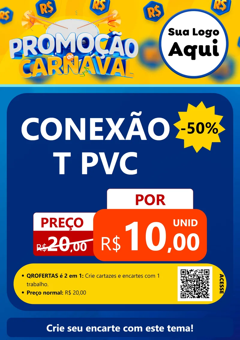 Modelo de Cartaz para Cartaz A4 Vertical com o tema Promoção de Carnaval para Tubos e conexões