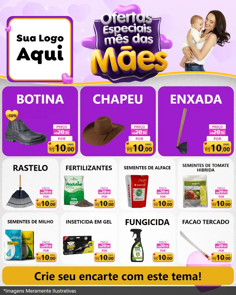 Modelo de Rede Social para Feed Instagram com o tema Ofertas Especiais - Mês das Mães para Agropecuária