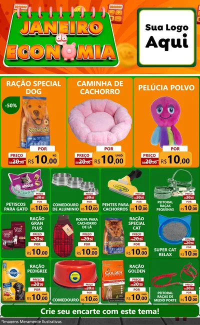 Modelo de Encarte para Encarte Grande com o tema Janeiro da Economia para Pet Shop