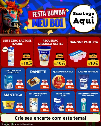 Modelo de Rede Social para Feed Instagram com o tema Festa Bumba meu Boi para Frios e Laticínios