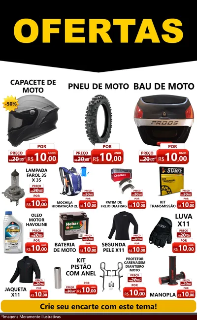 Modelo de Encarte para Encarte Grande com o tema Ofertas Preto e Vermelho Cartaz para Moto peças