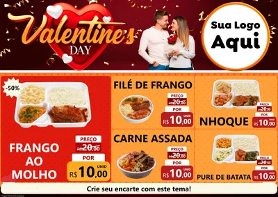 Modelo de Encarte para Encarte A4 Horizontal com o tema Valentine's Day para Restaurante
