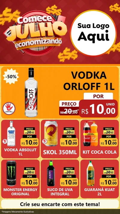 Modelo de Rede Social para Stories com o tema Comece Julho Economizando para Distribuidora de bebidas
