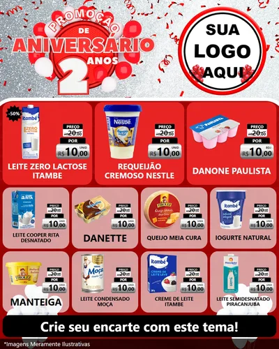 Modelo de Rede Social para Feed Instagram com o tema Promoção de Aniversário - 2 Anos para Frios e Laticínios