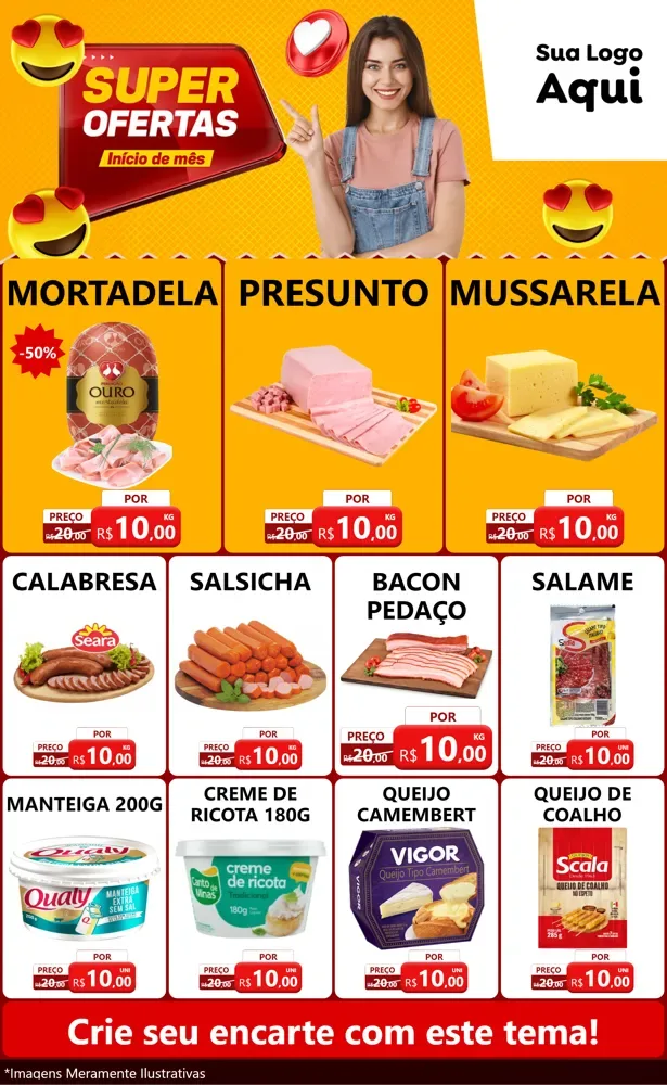 Modelo de Encarte para Encarte Grande com o tema Super Ofertas Inicio De mês para Frios e Laticínios
