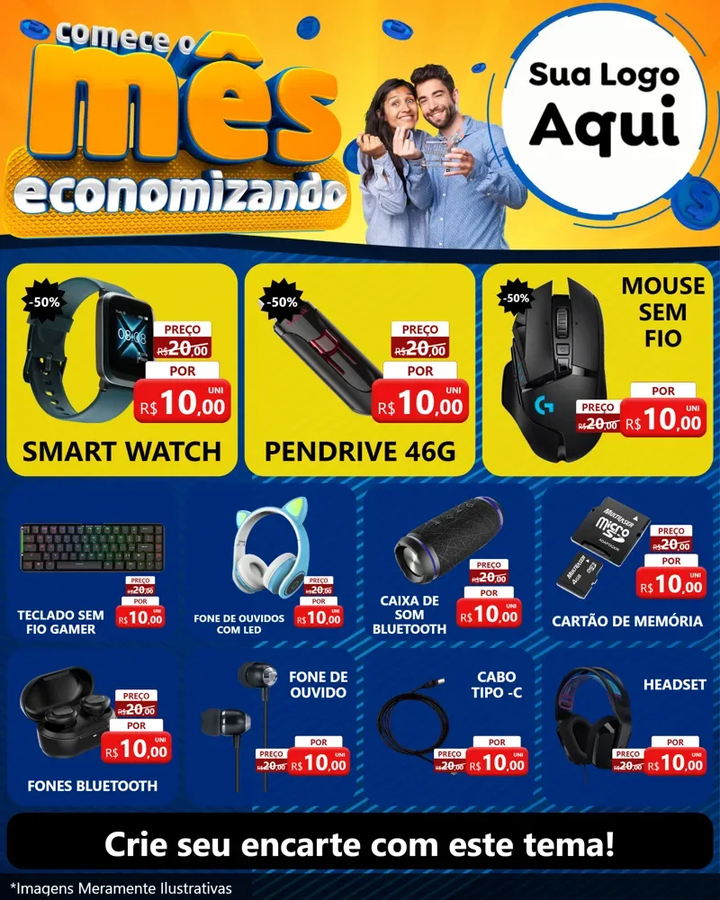 Modelo de Rede Social para Feed Instagram com o tema Comece O Mês Economizando para Informática