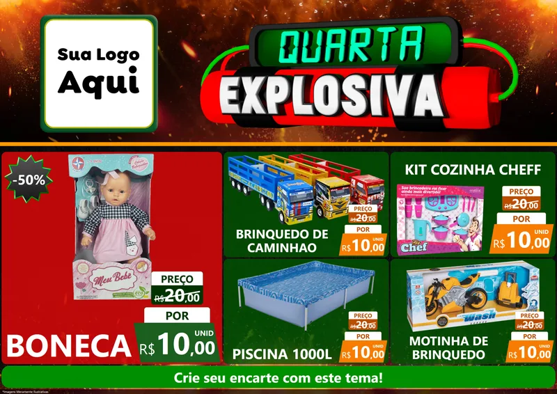 Modelo de Encarte para Encarte A4 Horizontal com o tema Quarta Explosiva para Brinquedos