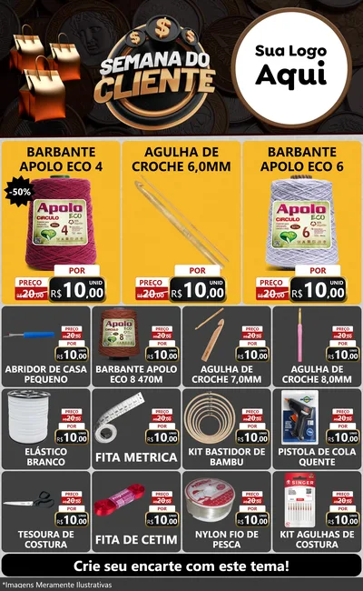 Modelo de Encarte para Encarte Grande com o tema Semana do Cliente para Armarinho e Aviamentos