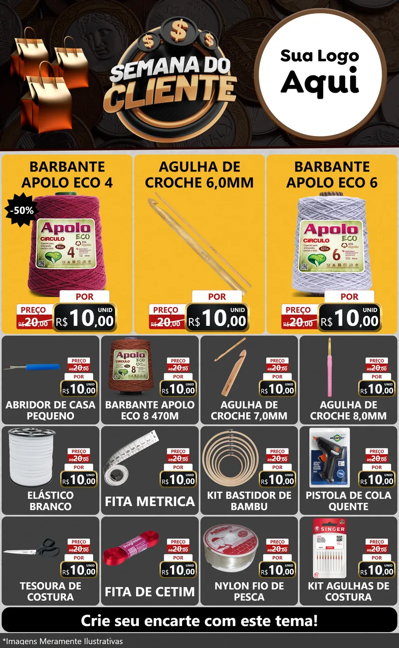 Modelo de Encarte para Encarte Grande com o tema Semana do Cliente para Armarinho e Aviamentos