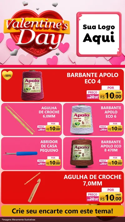 Modelo de TV para TV Vertical com o tema Valentine's Day para Armarinho e Aviamentos