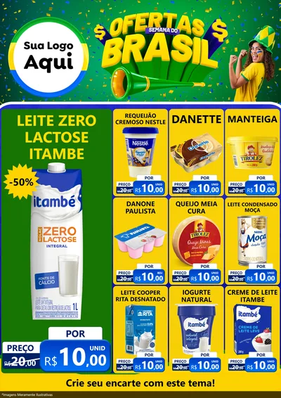 Modelo de Encarte para Encarte A4 Vertical com o tema Ofertas Semana do Brasil para Frios e Laticínios