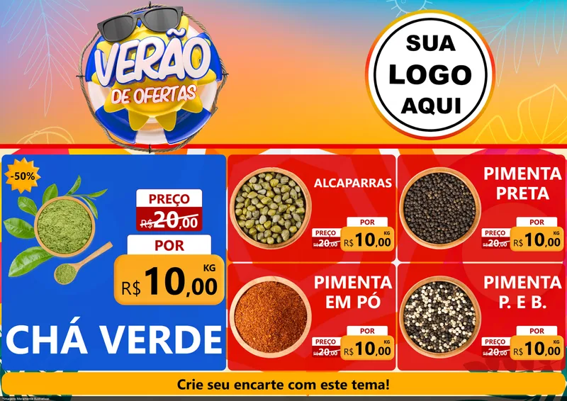 Modelo de Encarte para Encarte A4 Horizontal com o tema Verão de Ofertas para Produtos Naturais