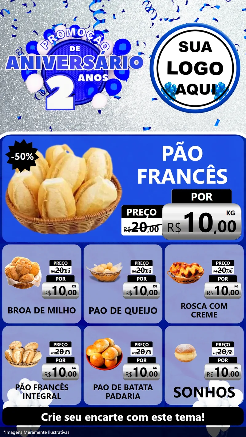 Modelo de Rede Social para Stories com o tema Promoção de Aniversário - 2 Anos para Padaria