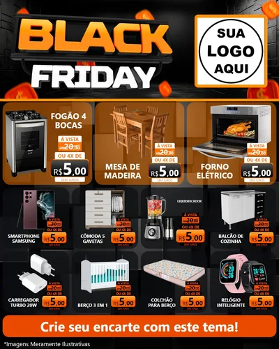 Modelo de Rede Social para Feed Instagram com o tema Black Friday para Móveis e Eletro