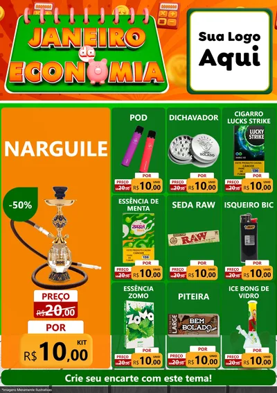Modelo de Encarte para Encarte A4 Vertical com o tema Janeiro da Economia para Tabacaria