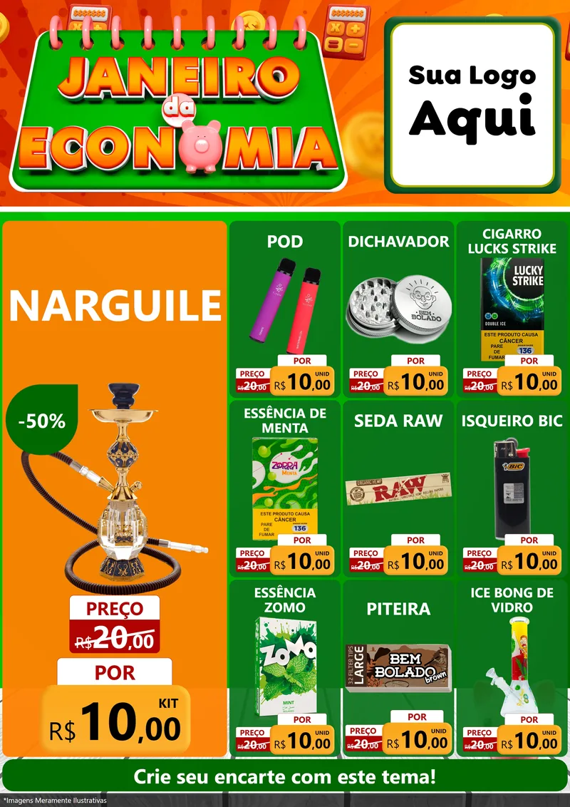 Modelo de Encarte para Encarte A4 Vertical com o tema Janeiro da Economia para Tabacaria