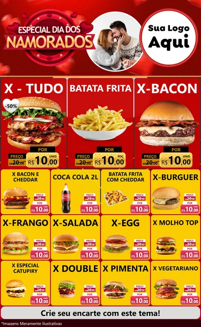 Modelo de Encarte para Encarte Grande com o tema Especial Dia Dos Namorados para Hamburgueria
