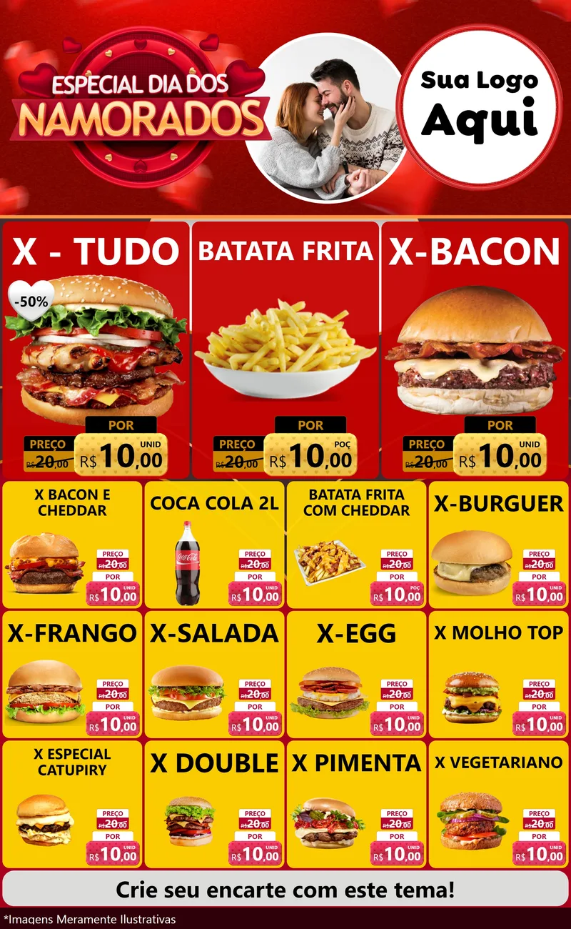 Modelo de Encarte para Encarte Grande com o tema Especial Dia Dos Namorados para Hamburgueria