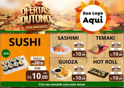 Modelo de Encarte para Encarte A4 Horizontal com o tema Ofertas de Outono - Vem, Aproveite! para Comida japonesa