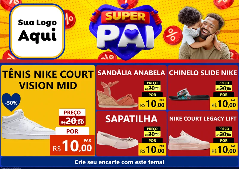 Modelo de Encarte para Encarte A4 Horizontal com o tema Super Pai para Calçados