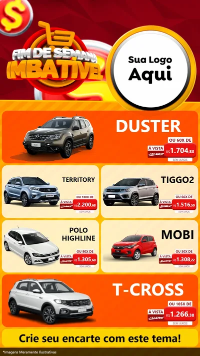 Modelo de TV para TV Vertical com o tema Fim de Semana Imbatível para Concessionaria de Carros
