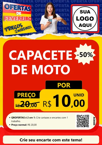 Modelo de Cartaz para Cartaz A4 Vertical com o tema Ofertas de Fevereiro - Preços Incríveis para Moto peças
