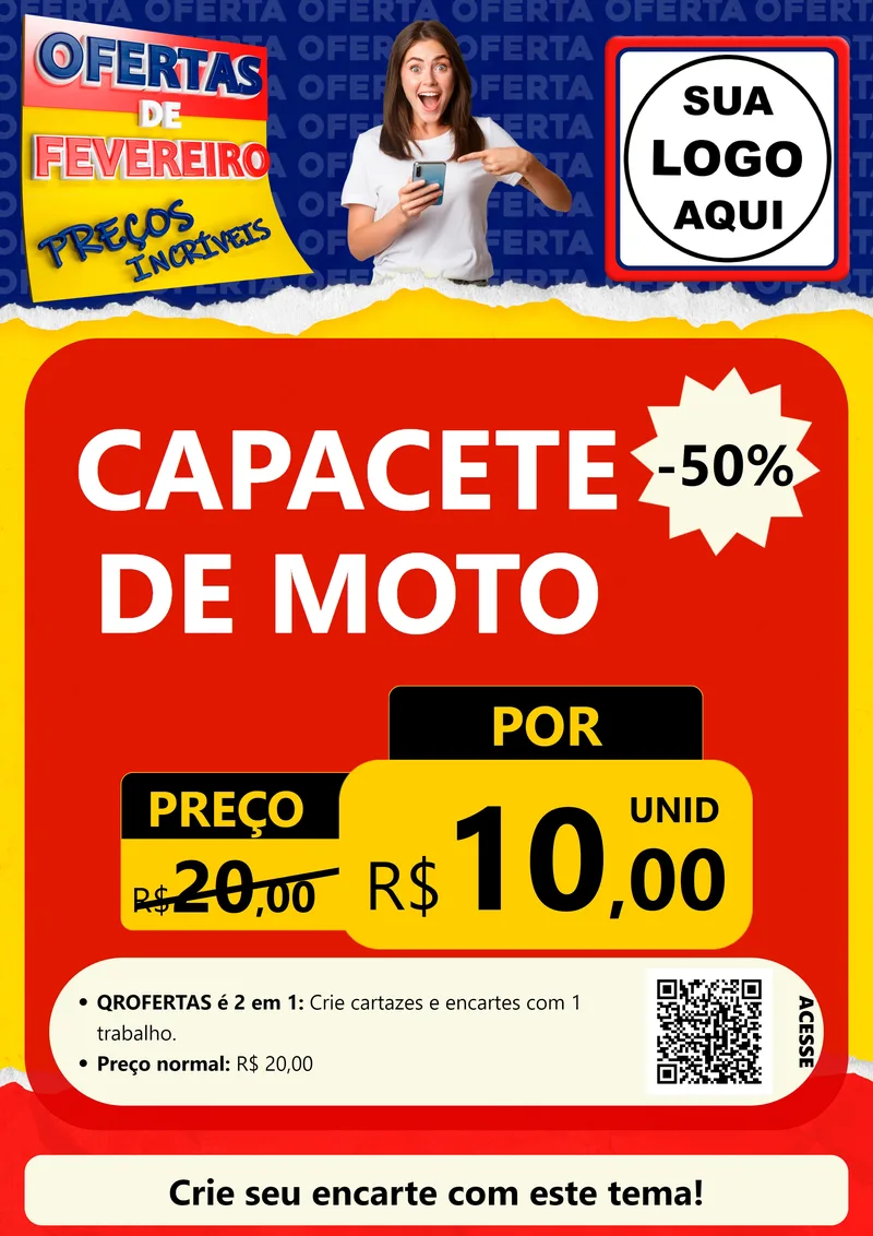 Modelo de Cartaz para Cartaz A4 Vertical com o tema Ofertas de Fevereiro - Preços Incríveis para Moto peças