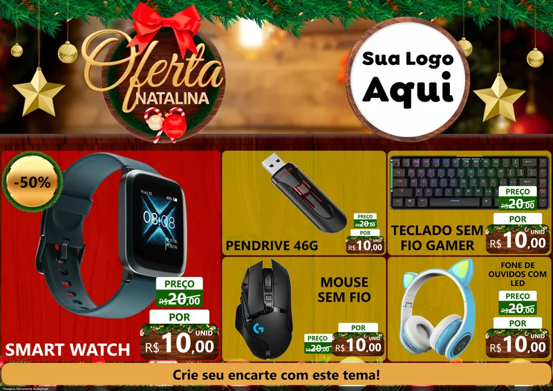 Modelo de Encarte para Encarte A4 Horizontal com o tema Ofertas Natalina para Informática