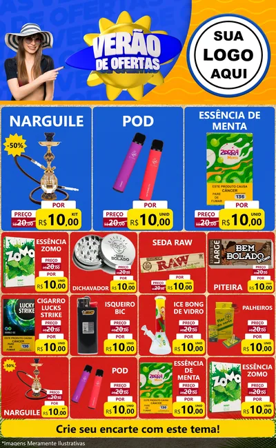 Modelo de Encarte para Encarte Grande com o tema Verão de Ofertas para Tabacaria