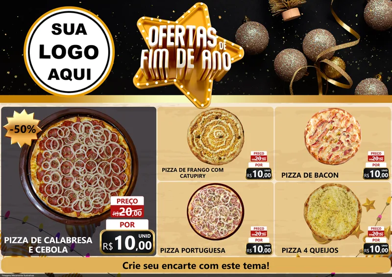 Modelo de Encarte para Encarte A4 Horizontal com o tema Ofertas de Fim de Ano para Pizzaria