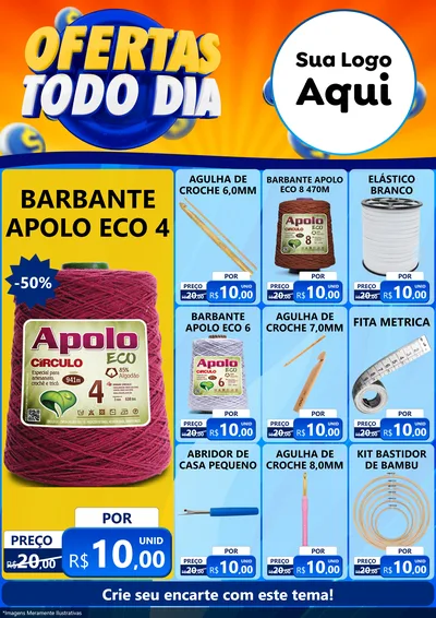 Modelo de Encarte para Encarte A4 Vertical com o tema Ofertas Todo Dia para Armarinho e Aviamentos