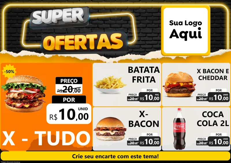 Modelo de Encarte para Encarte A4 Horizontal com o tema Super Ofertas para Hamburgueria