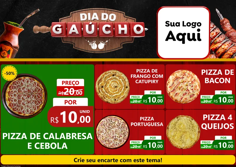 Modelo de Encarte para Encarte A4 Horizontal com o tema Dia do Gaúcho para Pizzaria