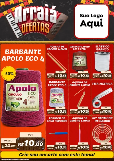 Modelo de Encarte para Encarte A4 Vertical com o tema Arraiá de Ofertas - Junina para Armarinho e Aviamentos