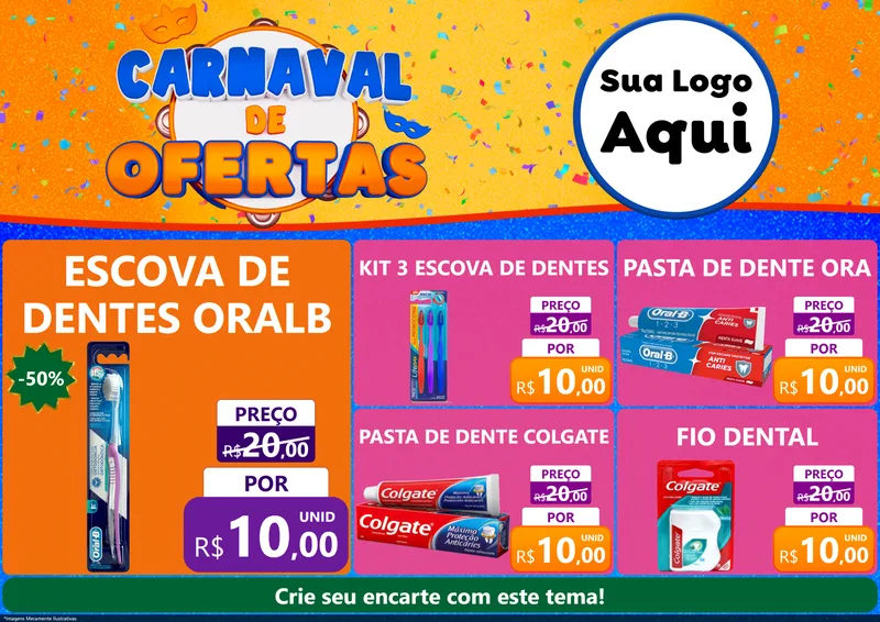 Modelo de Encarte para Encarte A4 Horizontal com o tema Carnaval de Ofertas para Higiene Pessoal