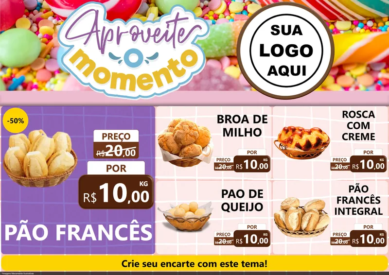 Modelo de Encarte para Encarte A4 Horizontal com o tema Aproveite o Momento - Doces para Padaria