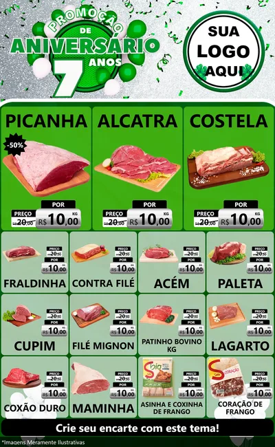 Modelo de Encarte para Encarte Grande com o tema Promoção de Aniversário - 7 Anos para Açougue