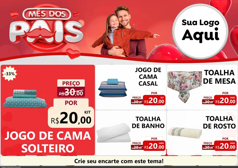 Modelo de Encarte para Encarte A4 Horizontal com o tema Mês dos Pais para Cama, Mesa e Banho