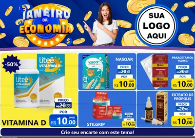 Modelo de Encarte para Encarte A4 Horizontal com o tema Janeiro da Economia para Farmácia