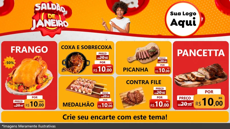 Modelo de TV para TV Horizontal com o tema Saldão de Janeiro para Assados