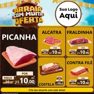 Modelo de Rede Social para Feed Facebook com o tema Ofertas de São João - Junina para Açougue