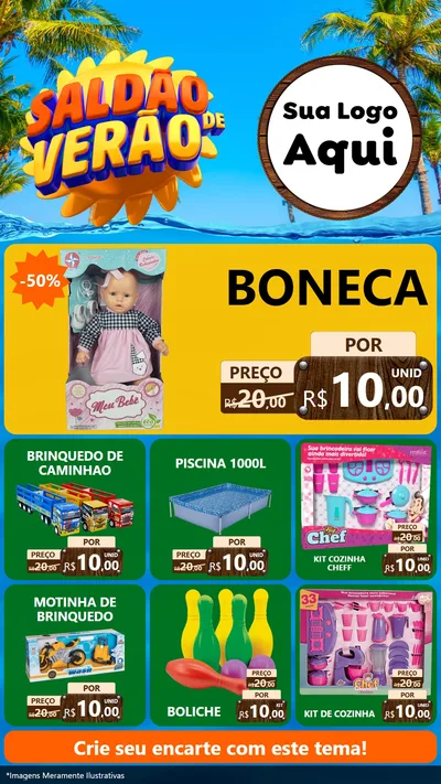 Modelo de Rede Social para Stories com o tema Saldão de Verão para Brinquedos