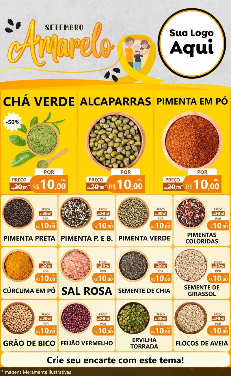 Modelo de Encarte para Encarte Grande com o tema Setembro Amarelo para Produtos Naturais