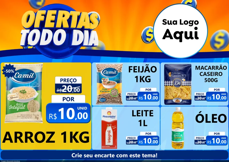 Modelo de Encarte para Encarte A4 Horizontal com o tema Ofertas Todo Dia para Supermercado