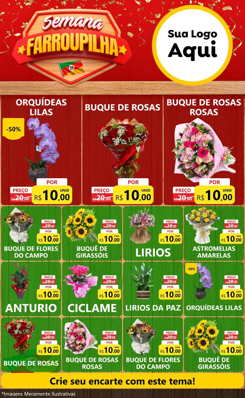 Modelo de Encarte para Encarte Grande com o tema Semana Farroupilha para Floricultura e jardim