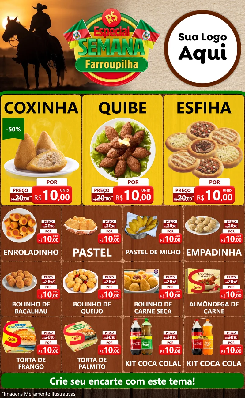 Modelo de Encarte para Encarte Grande com o tema Especial Semana Farroupilha para Salgadaria