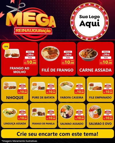 Modelo de Rede Social para Feed Instagram com o tema Mega Reinauguração para Restaurante